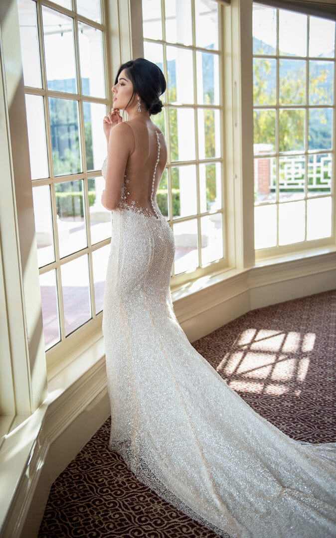 Mermaid off shoulder Sequined Lace Wedding Dress with Beading