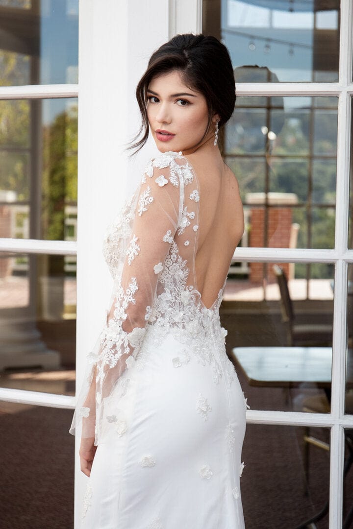 Long-Sleeve Lace Fit-and-Flare Wedding Dress with Long Train