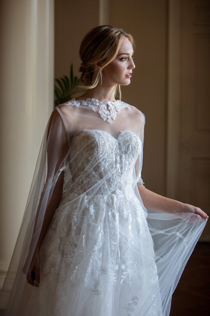 Detachable Sleeves Wedding Dress, Wedding Dress Cape, Two in One